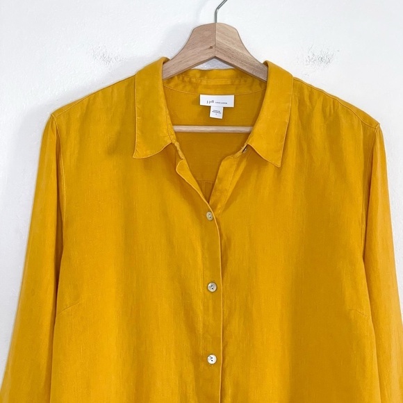 J. Jill Love Linen Roll Tab Sleeve A-Line Button Down Shirt Dandelion Large - Picture 5 of 15